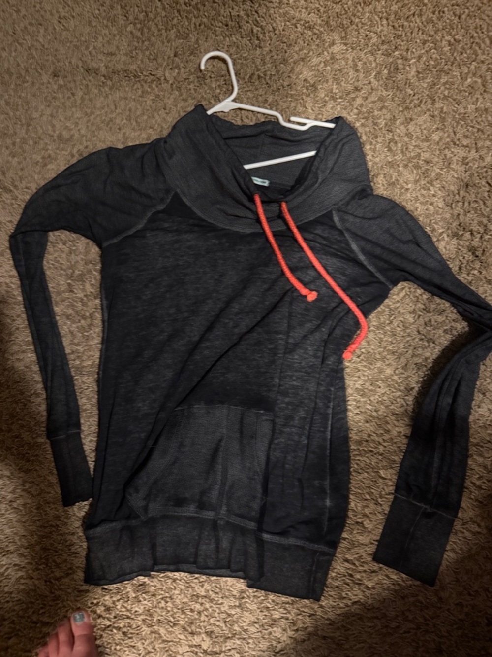 Women's Charcoal Gray Pullover Hoodie Sweater with Coral Drawcord